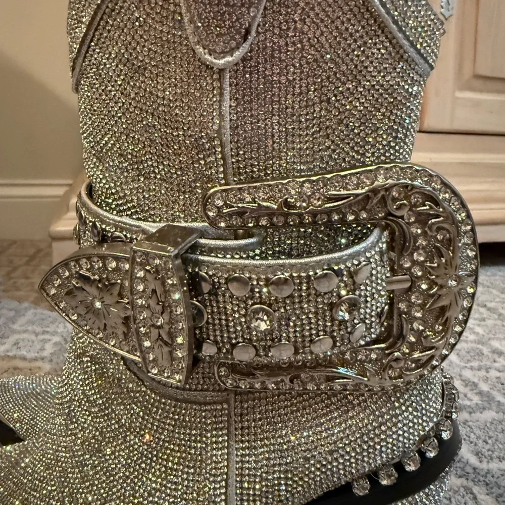 Dolls Kill Silver Rhinestone Ankle Boots - Picture 2 of 8
